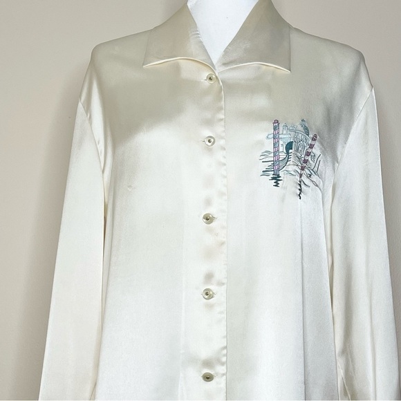 YARELL Vintage Cream Satin Button Up Shirt US 8 - Picture 4 of 8